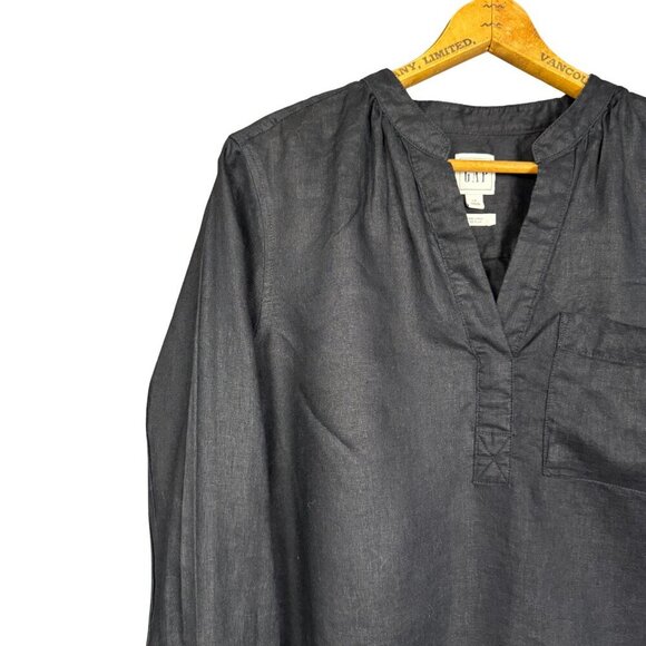GAP 100% Linen Long Sleeve Black Tunic Top Blouse with Chest Pocket - Picture 2 of 6